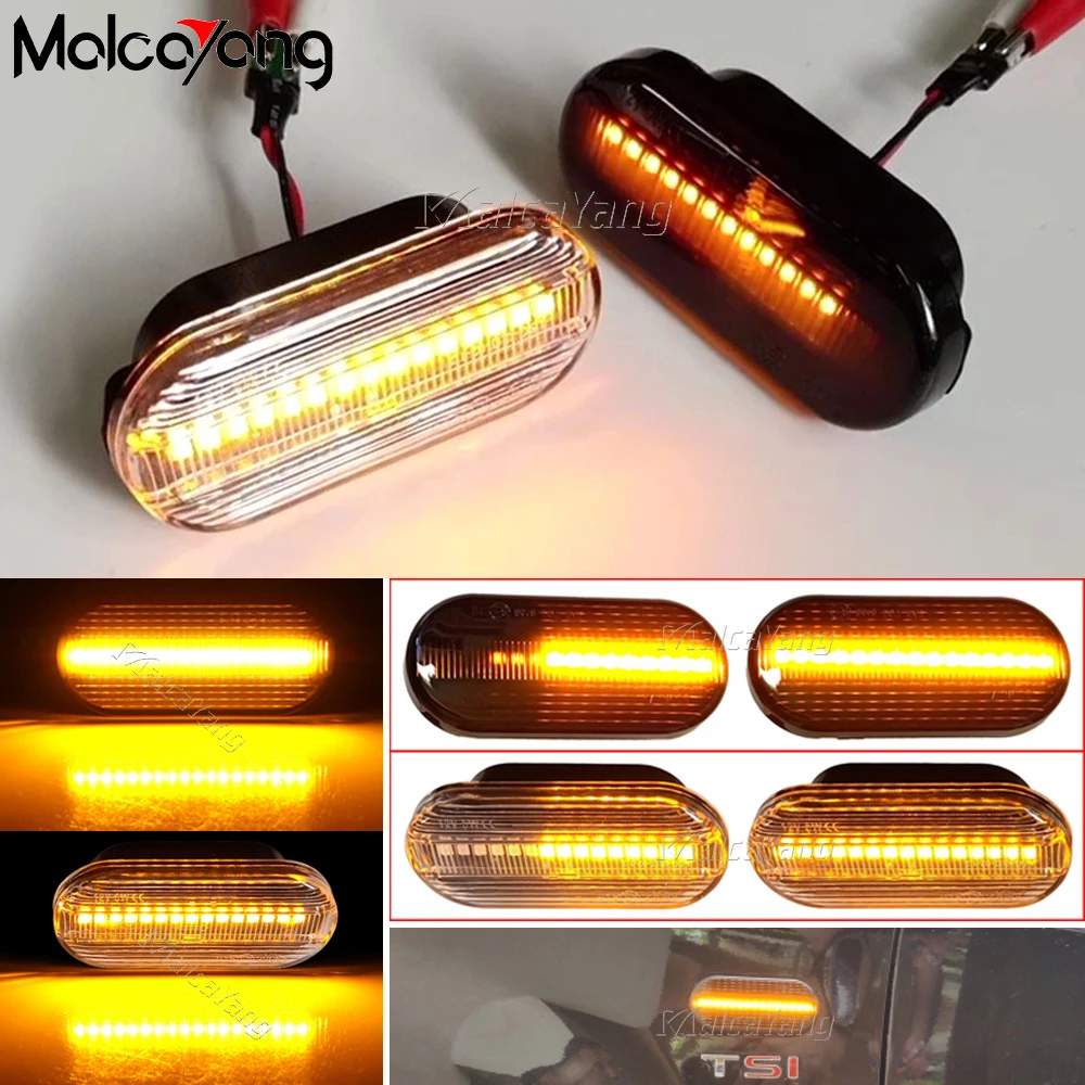 2x Flowing Turn Signal Light LED Side Marker Lamp For SEAT Leon Ibiza 6L Ford Focus MK2 VW Golf 3 4 Lupo Passat Polo 6N 9N Bora