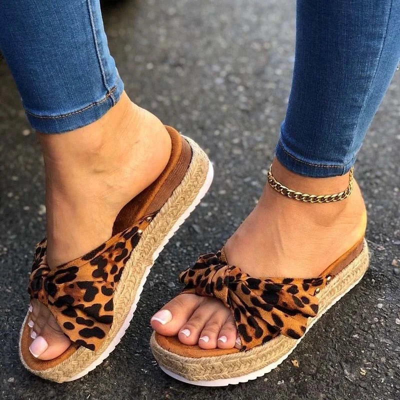 

Slippers Women Summer Sandals Mid Heels Sandals Plus Size Wedges Shoes Woman Bowties Slippers Sandalias Sapato Feminino Mujer