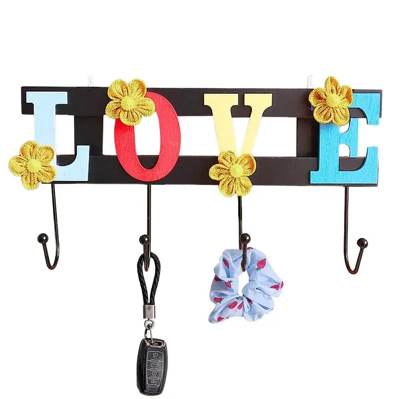

Wooden Love Hook Rack Hangers With 4 Hooks Creative Keychain Towel Hook Coat Rack Hangers For Bedroom Door Bathroom