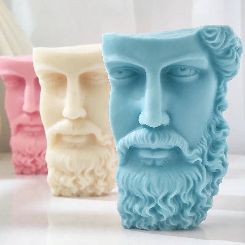 

Large Greek Half Head Sculpture Silicone Candle Mold Abstract Art Half Face Beard Man Statue Silicone Mould Tabletop Ornament