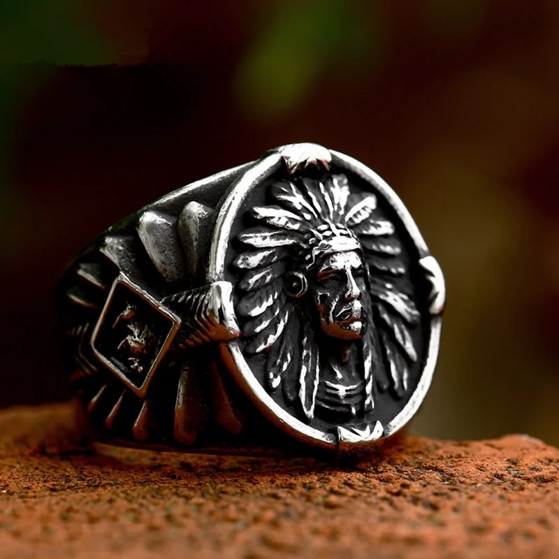 

Aroutty Indian Style Ring Aboriginal Style Stainless Steel Vintage Men's Ring High Quality Jewelry Wholesale