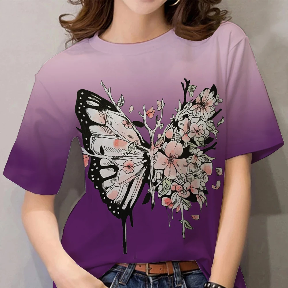 

2022 New Women's Short Sleeve 3d Printed O Neck Butterfly Aesthetict-shirt Casual Summer Top Breathable Clothes Women's T-shirt
