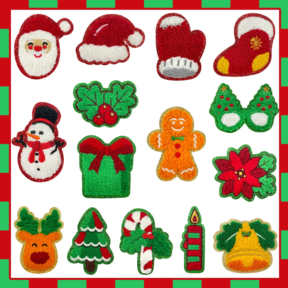 15 шт. рождественское полотенце нашивка из ткани с вышивкой праздничные подарки