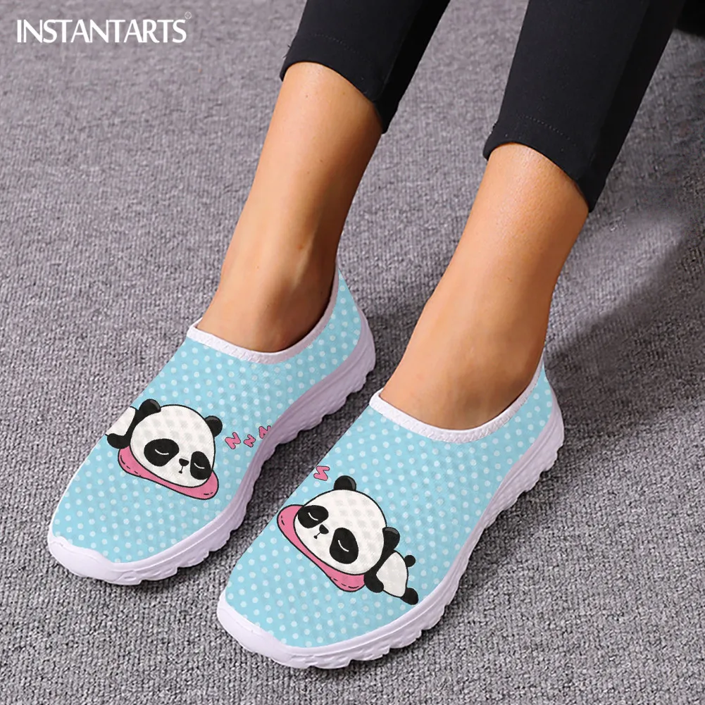 Cute Panda Cartoon Floral Mesh Shoes Women Men Teenager Casual Tennis Summer Breathable Flats Home Slip-on Girls Loafers Cutom