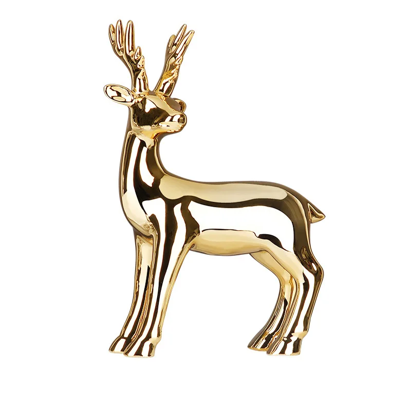 

Gold Deer Statue Ornament Elk Crafts Ceramic Model Art Sculpture Collection Home Porch Living Room Desktop Decoration Accessorie