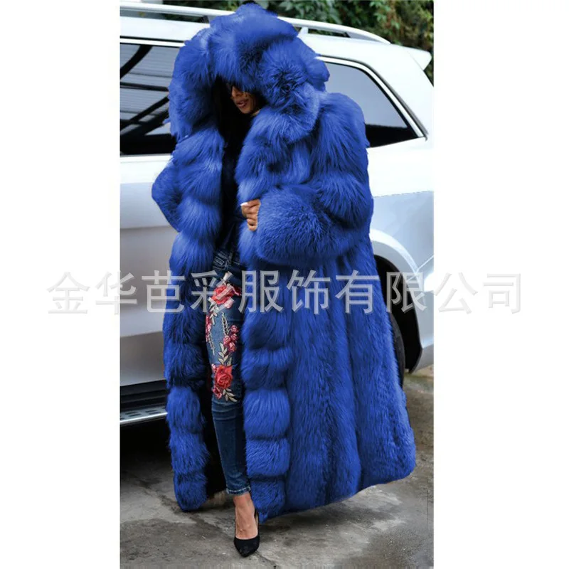 Women's long hooded fur coat