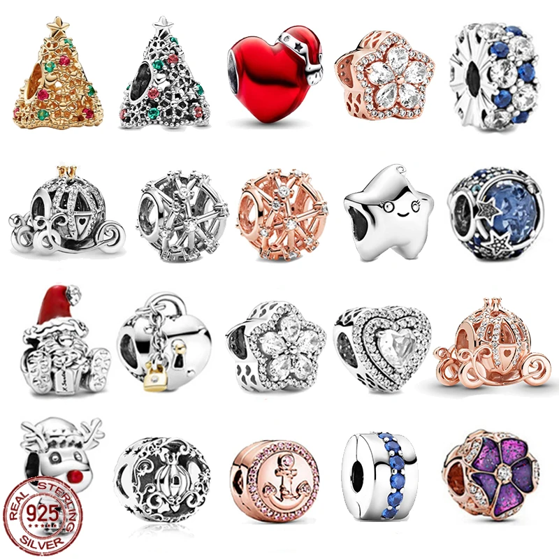 

New 925 Sterling Silver Classic Christmas Collection Christmas Tree Elk Beads fit Original Pandora Bracelets DIY Jewelry Gifts