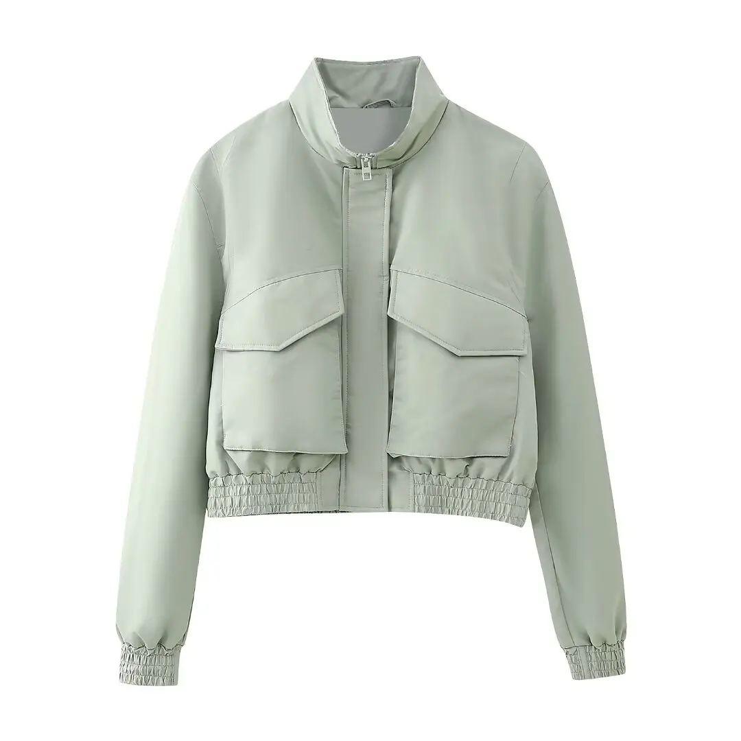 Женский винтажный нейлоновый костюм TRAFZA однотонная куртка на молнии с карманами