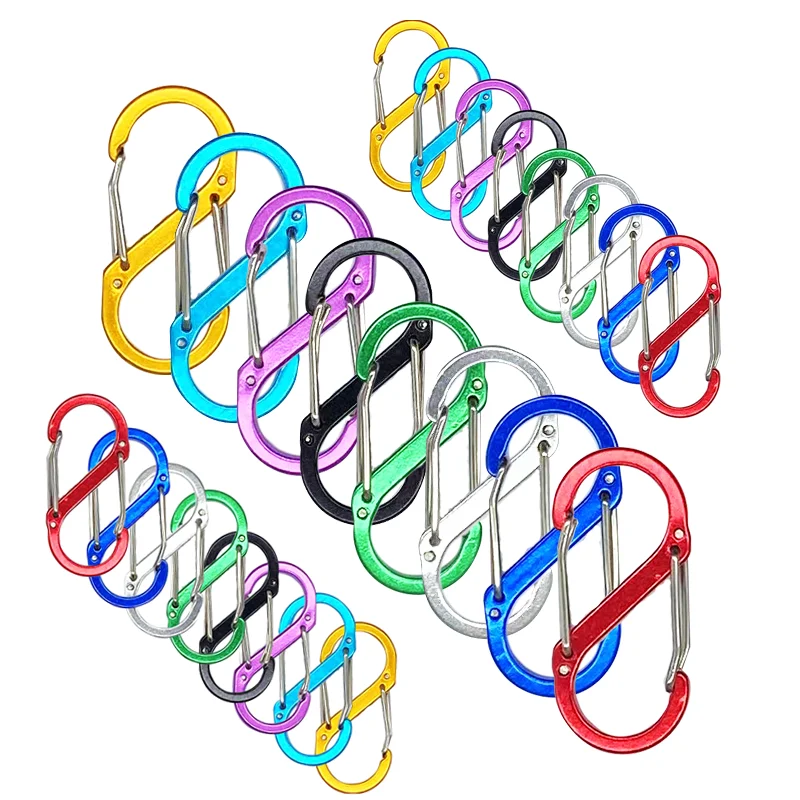 

8 PCS Ornament Suspended Aluminum Alloy Buckles For Water Sports Bottle Locking Ring Keychain Luggage Hook S-shaped Carabiner