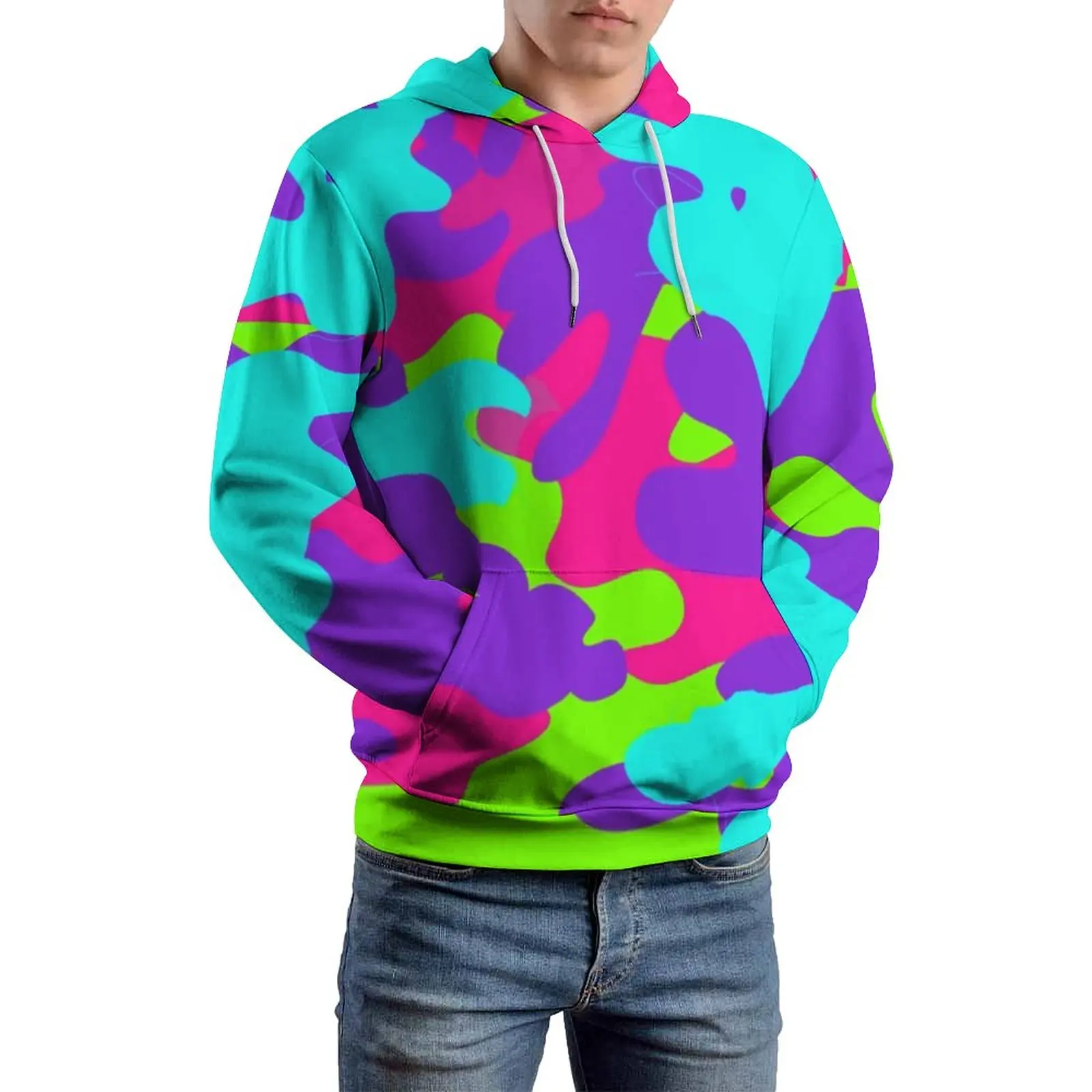 

Neon Camo Casual Hoodies Man Camouflage Print Hip Hop Graphic Sweatshirts Long-Sleeve Classic Oversized Hoodie Birthday Present