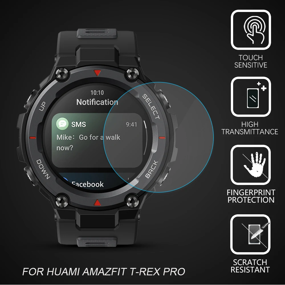 

Clear Replacement Accessories 9H HD Tempered Glass Protective Films Screen Protector For Huami Amazfit T-Rex T-Rex Pro