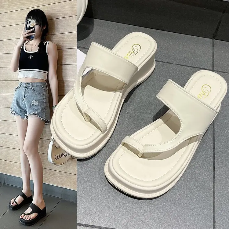 

Female Shoes Summer Clogs Woman Slippers Casual Slides Low On A Wedge Rubber Flip Flops 2023 Beach Luxury Soft Hawaiian Scandals