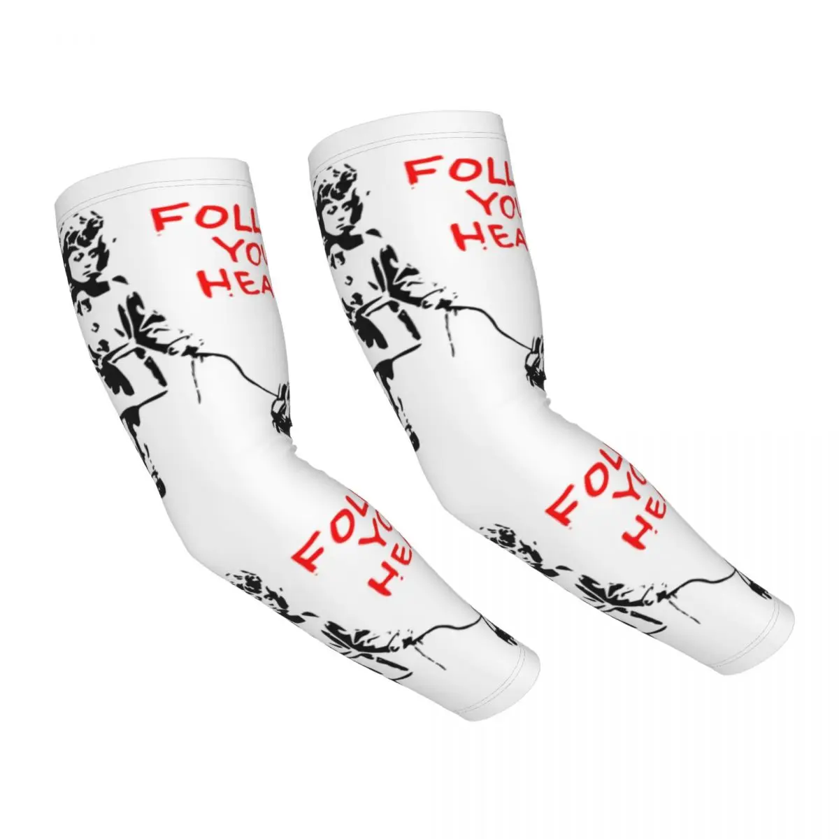 

Banksy Follow Your Heart Sports Compression Arm Sleeves Women Men Street Pop Art Sun UV Protection Tattoo Cover Up for Running