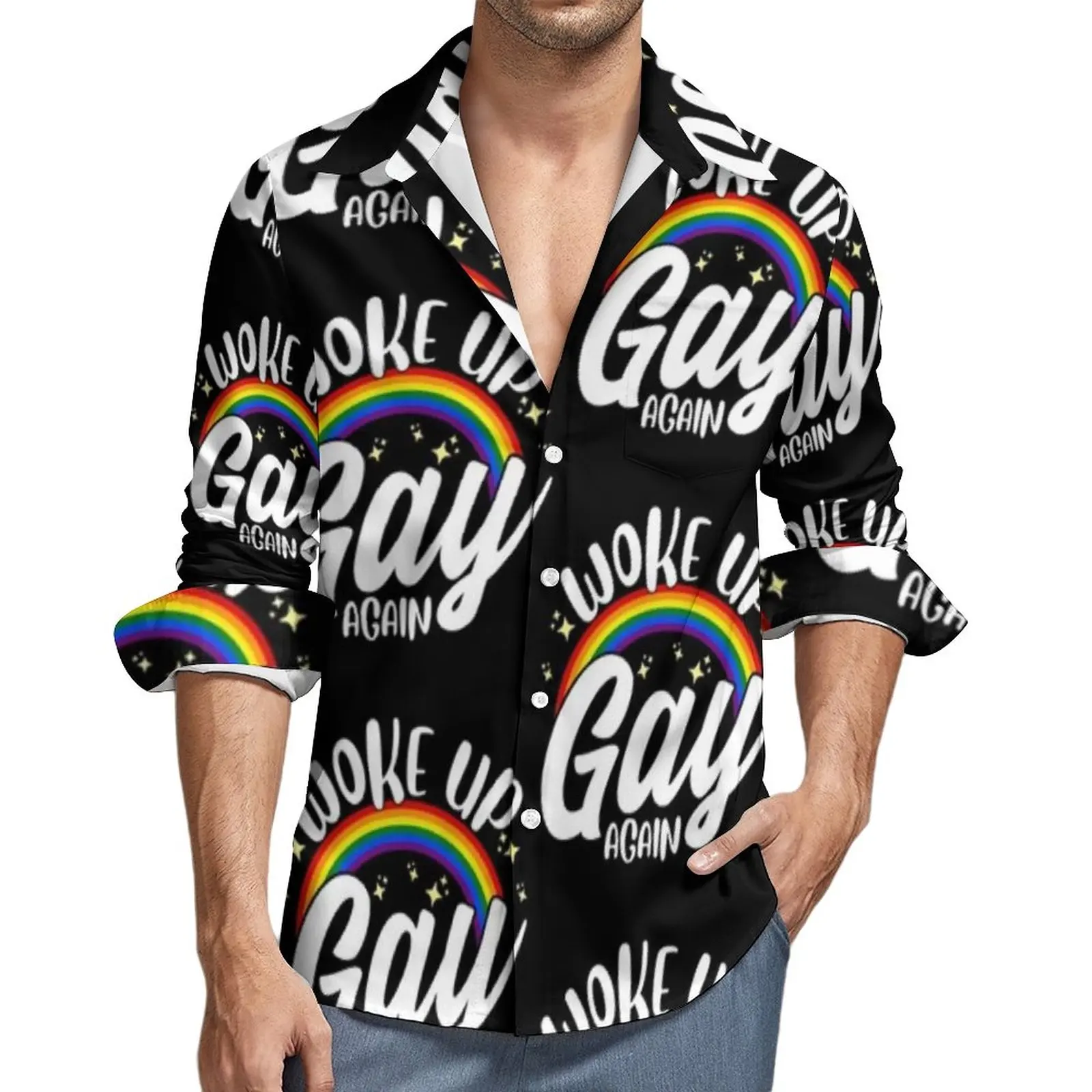 

Gay Pride Shirt Spring LGBT Quote Casual Shirts Men Fashion Blouses Long Sleeve Design Stylish Top Big Size 3XL 4XL