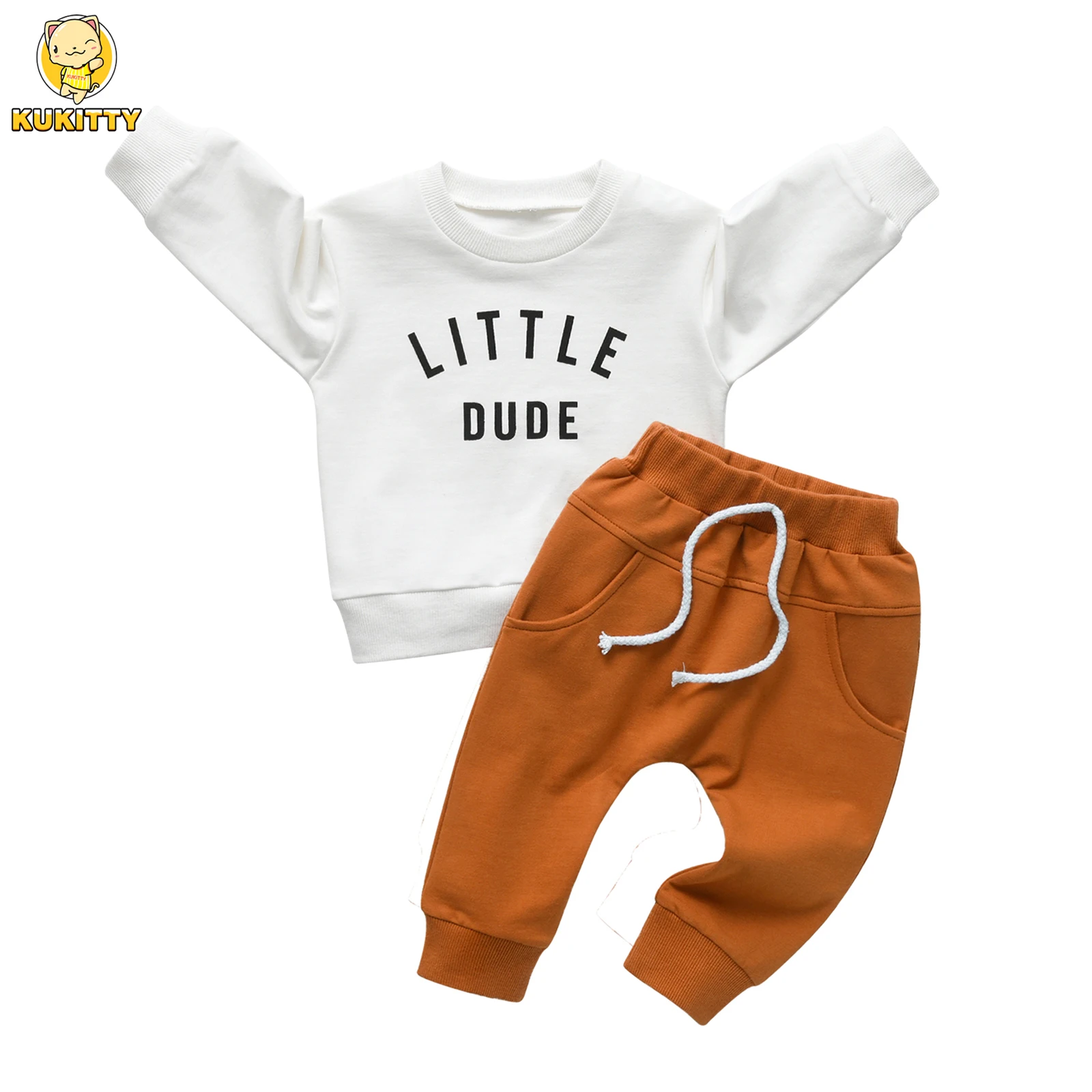 2 шт. хлопковая футболка с длинным рукавом и штаны для мальчиков