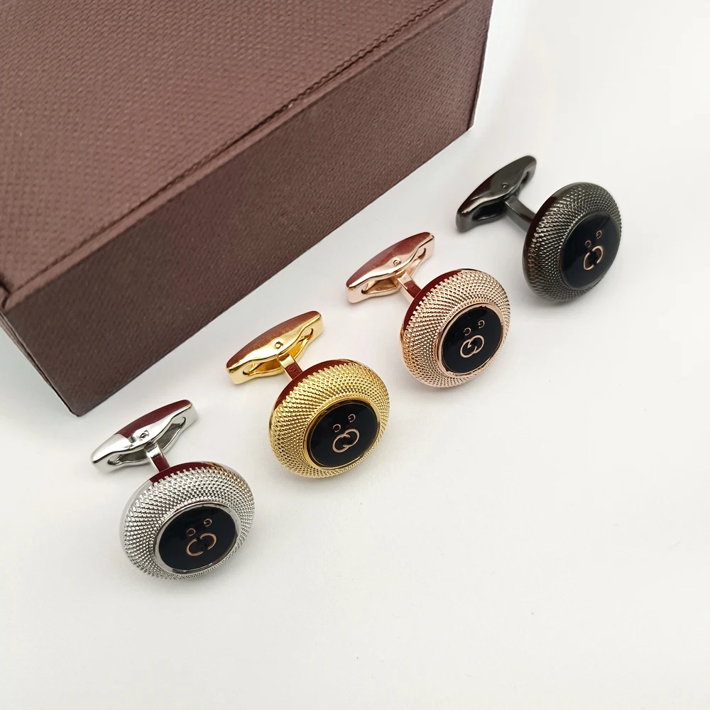 

MAS Luxury G_C Classic Design Cuff Link With Curved Round Copper Stamping And Smooth Black Mirror Surface Cufflinks Button Box