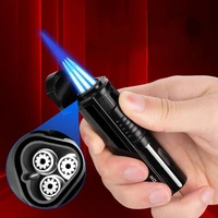new windproof powerful 3 jet cigar lighter with cigar punch metal turbine torch gas inflatable butane lighter mens gift