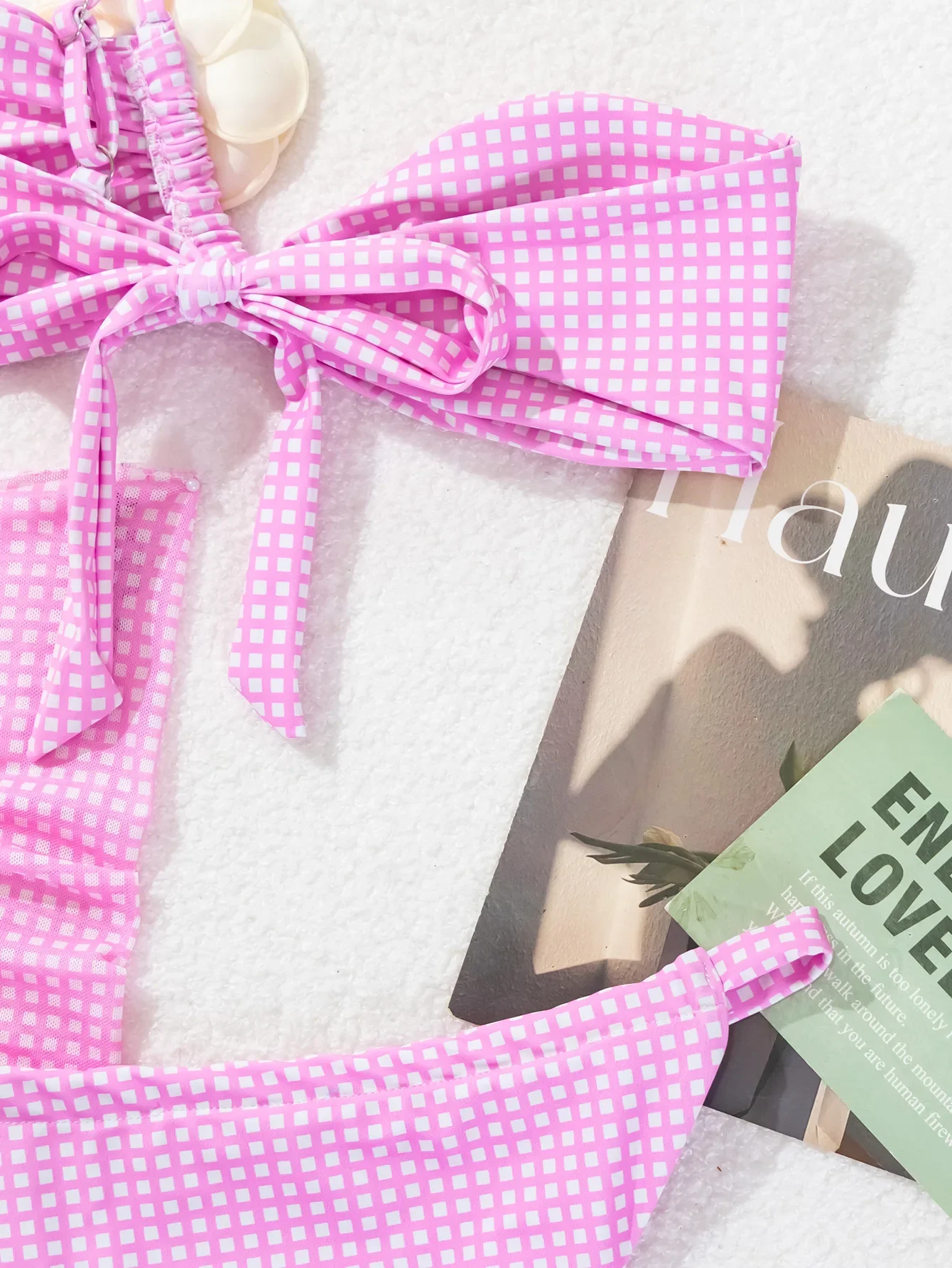 Сексуальные комплекты бикини-бандо в розовую клетку с 3D цветком комплект из 3