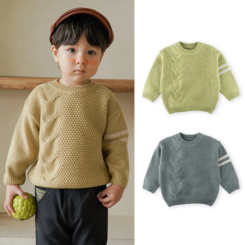 

Autumn Winter Boys Sweater Solid Color Knitted Pullover Korean Style Boys Clothes