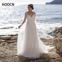 herburnl classic wedding dress crew neck long sleeves appliqu%c3%a9d tulle new elegant bridal dress vestido de casamento
