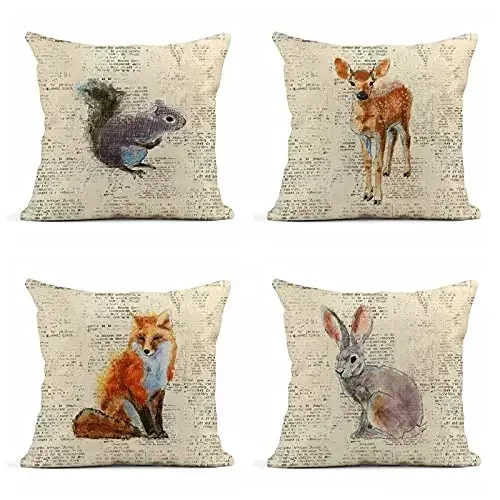 Льняная наволочка с милым рисунком животных наволочки для диванных подушек в