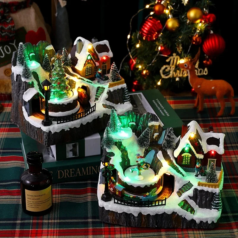 

2023 Рождественская елка украшение двойной вращающийся маленький поезд Санта-Клаус светящаяся музыкальная шкатулка Новогодний подарок для детей