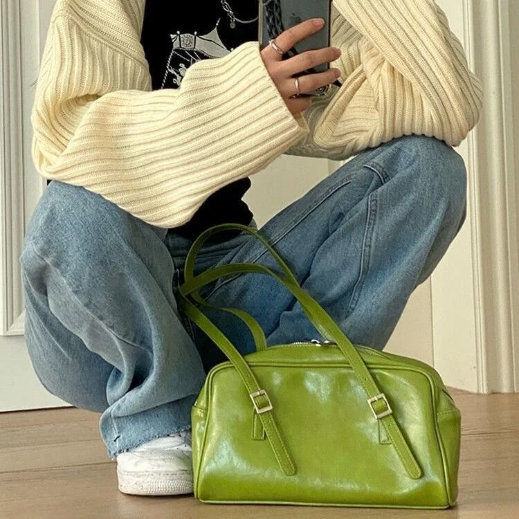 

Fashion Women Green Big Shoulder Bags PU Leather Female Purse Handbags Large Capacity Ladies Daily Small Casual Tote Bolso Mujer