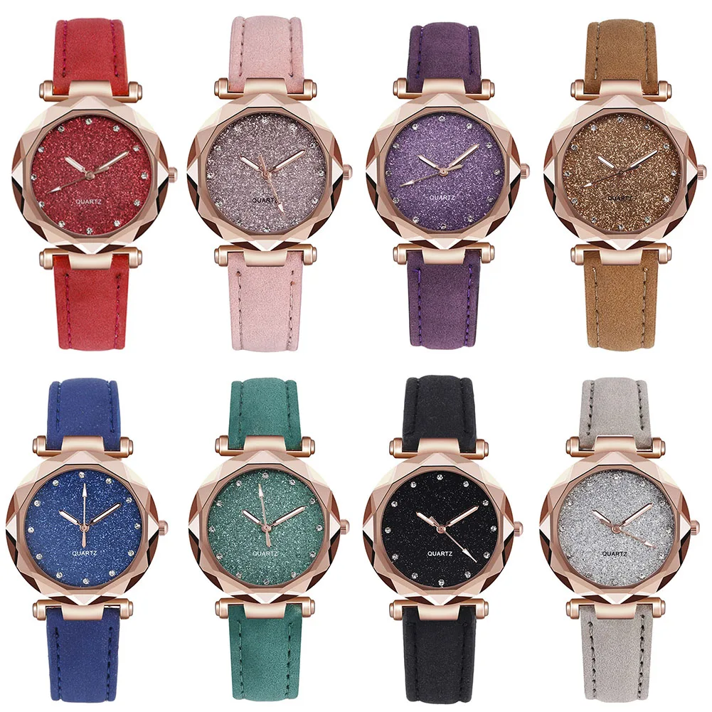 

Women's Wrist Watch Multi Faceted Small Round Pointer Dial Watch Matte PU Strap Frosted Background Ladies' Wrist Clock FS99