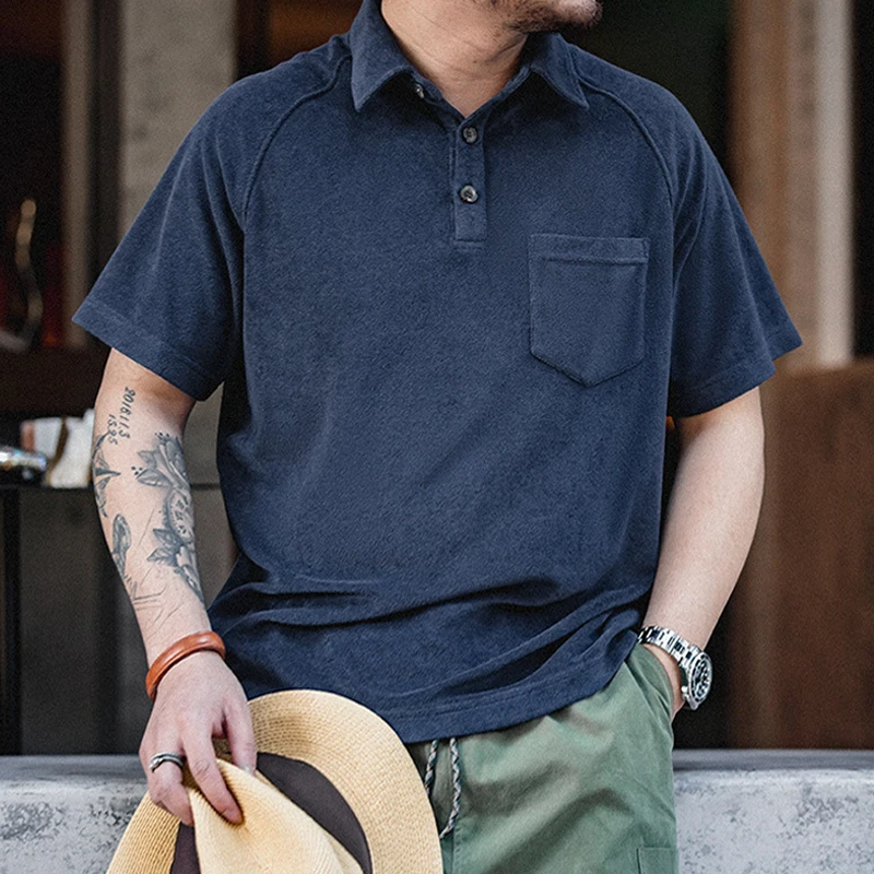 Мужская трикотажная рубашка-поло рубашка из махровой Ткани в стиле ретро с