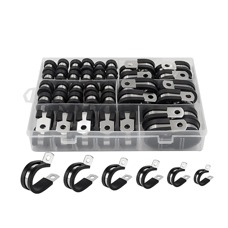 

52 PCS Cable Clamp Cable Clamp Assortment Kit Black In 6 Sizes 1/4In 5/16In 3/8In 1/2In 5/8In 3/4In