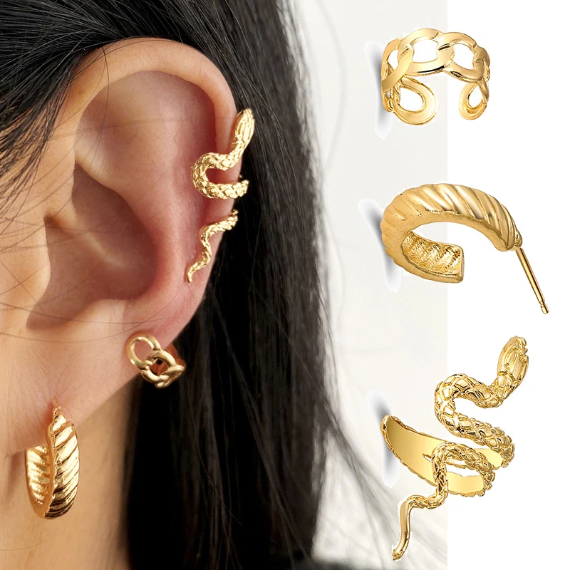 

3Pcs/set Trendy Punk Gold Color Creative Simple Cool Snake Clip Earrings For Women Fashion No Piercing Adjustable Earing Jewelry