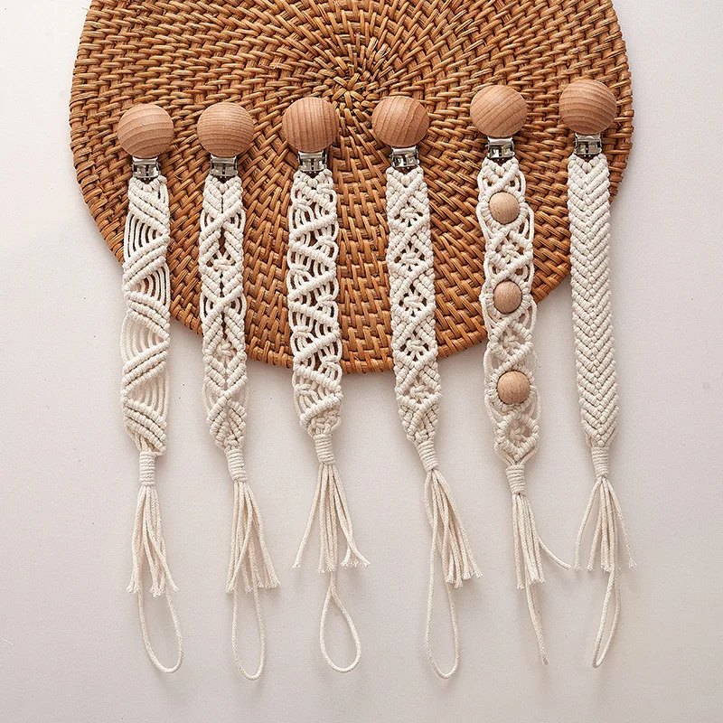 

INS Nordic Baby Pacifier Clip Wood Handmade Rope Children's Teethers Dummy Nipple Holder Anti-lost Chain Newborn Teething Toys