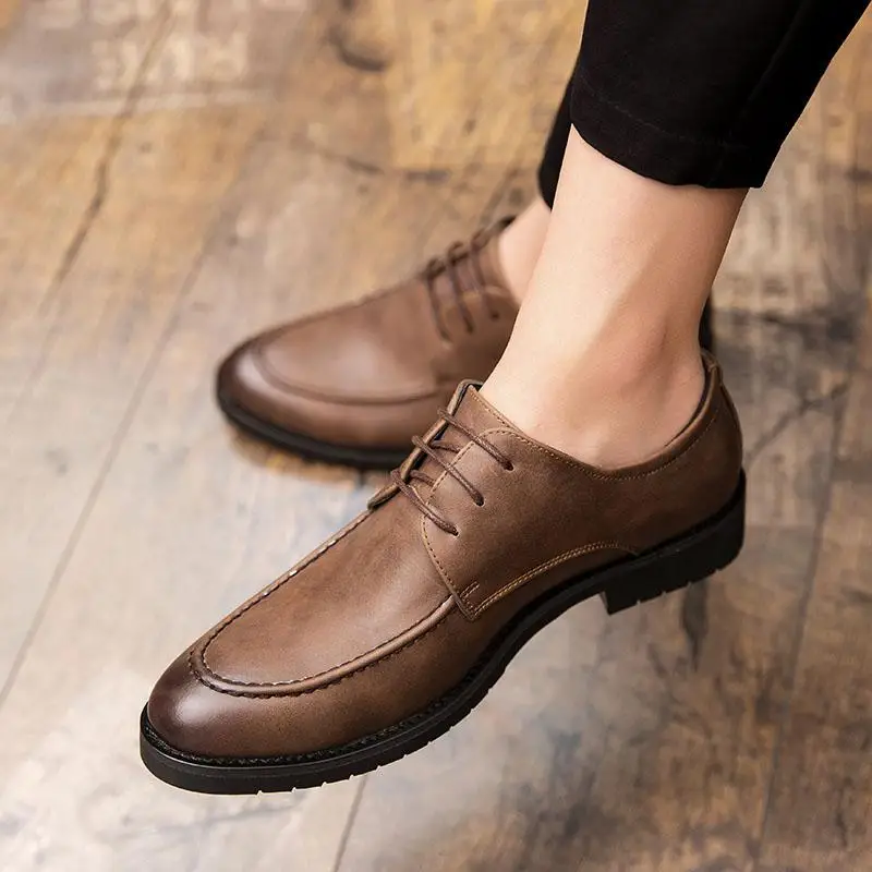 

Men's Leather Shoes Brogue Casual British Thick Sole Increased Business Formal Wear Derby Shoes Genuine Leather Wedding Shoes Sp