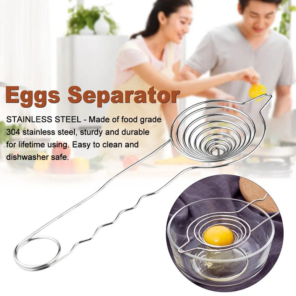 

11.4inch Sieve Yolk Filter Stainless Steel Long Handle Eggs Separator White Extractor Spiral Design Home Easy Clean Divider