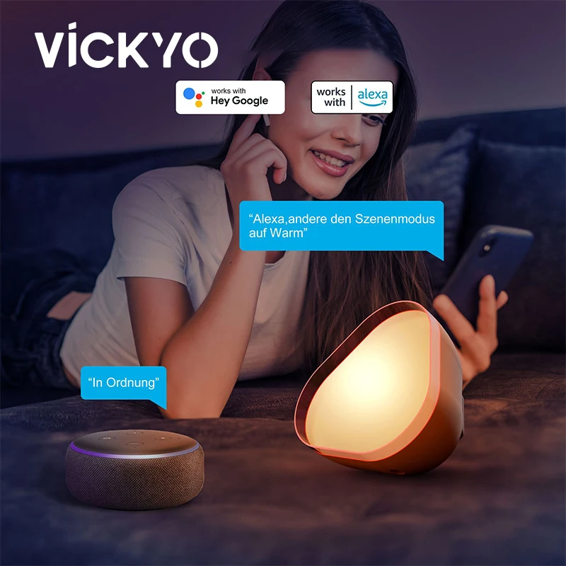 

Умные ночники VICKYO для создания атмосферы, ночники с Wi-Fi, RGB музыкальный ритм, настольная лампа, работает с Alexa Google Home для спальни, декоративные прикроватные светильники