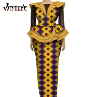 African Women Boubou Elegant African Clothes 2 Pcs Set Long Sleeve Top Shirt and Maxi Skirt Dashiki Party Wedding Attire Wy1790