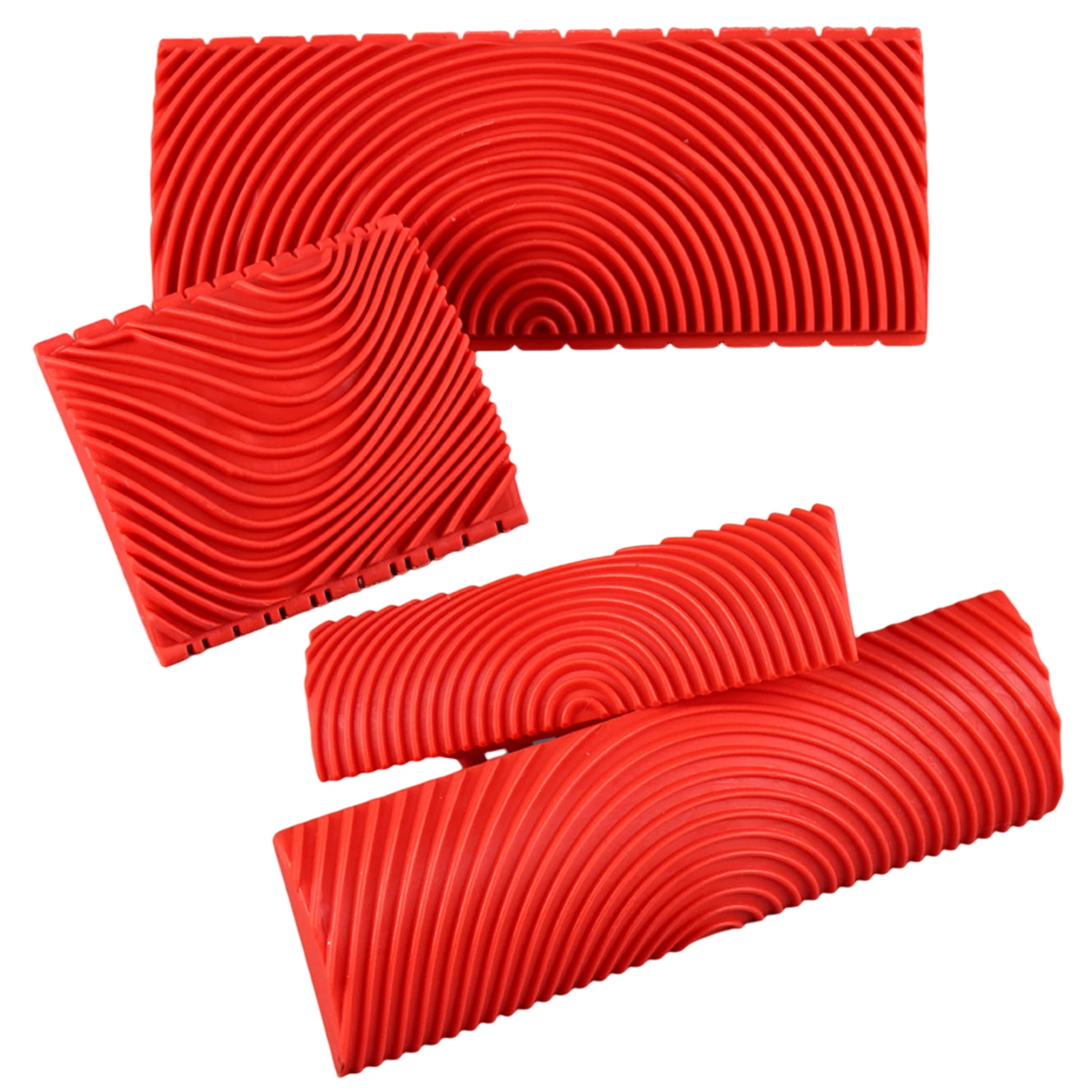 

4pcs Brush Roller Empaistic Rubber Household With Handle Wall Wood Grain Tool Texture Pattern Painting Mural Easy To Use Art Red
