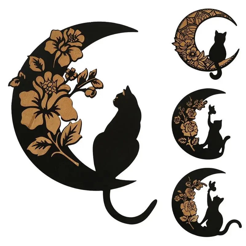 

Cat Moon Metal Wall Art Black Cat and Moon Wall Pendant Decorative Art for Home Decor Wall Ornaments Living Room Accessories