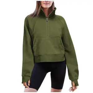 POGTMM Womens Half Zip Cropped Hoodies Fleece Lined Quarter Zip Up Pullover Athletic Trendy Sweatshirt Sweater Winter Outfits