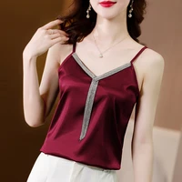 satin camisole sleeveless womens solid tassel basic casual tank tops female summer new v neck slim fashion sexy camis top mujer
