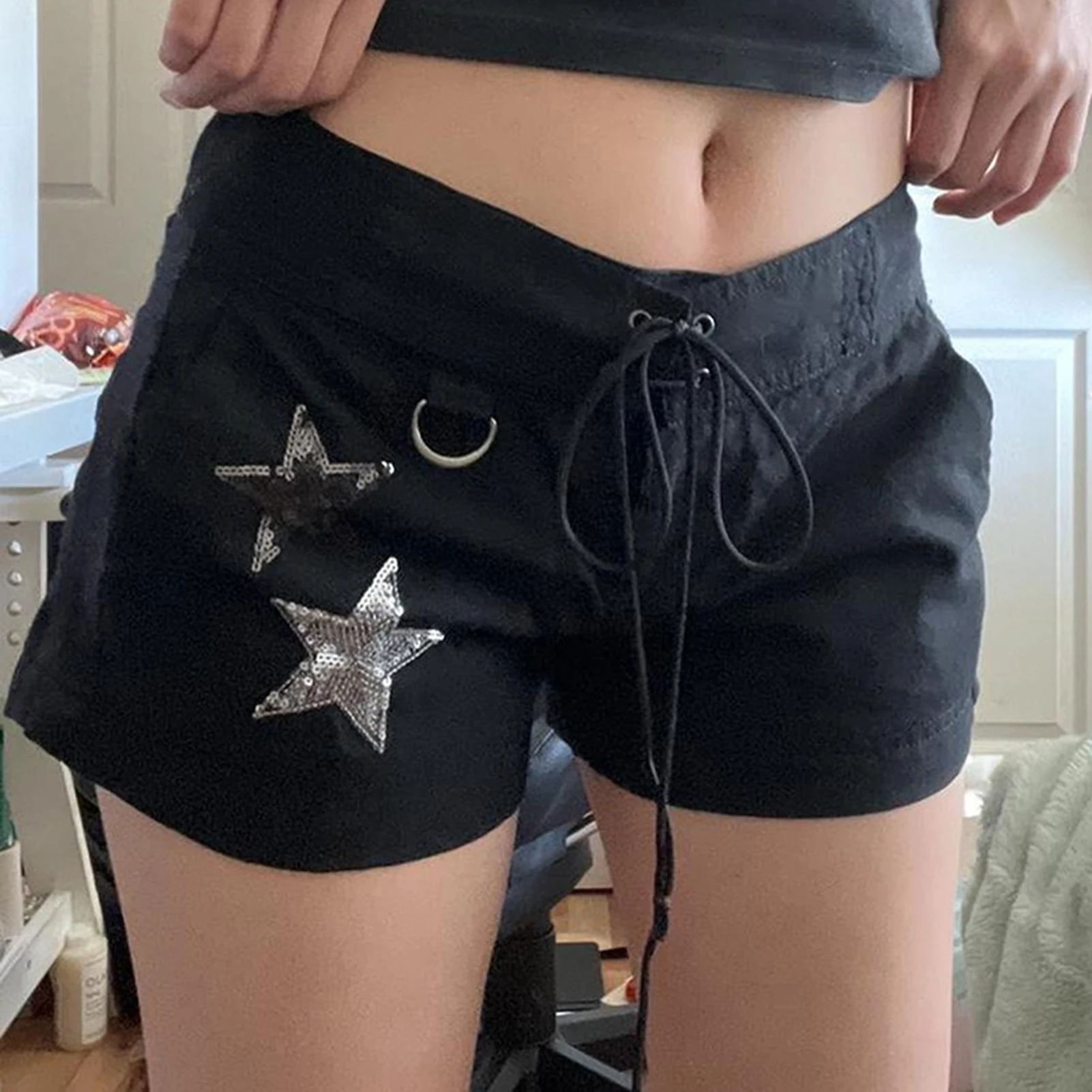 

Summer Women Solid Color High Waisted Pants Stars Embroidered Low Waisted Casual Shorts 2023 Solid Color Daily Pants