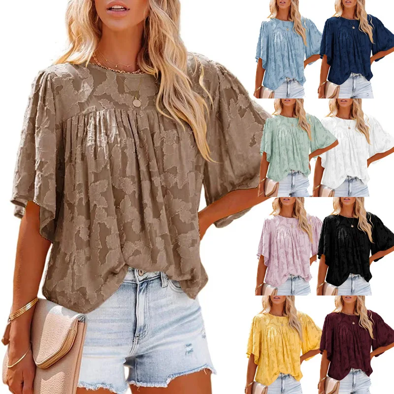 

Europe and the United States women's wear the new summer 2023amazon chiffon unlined upper garment The horn sleeve lace hollow o