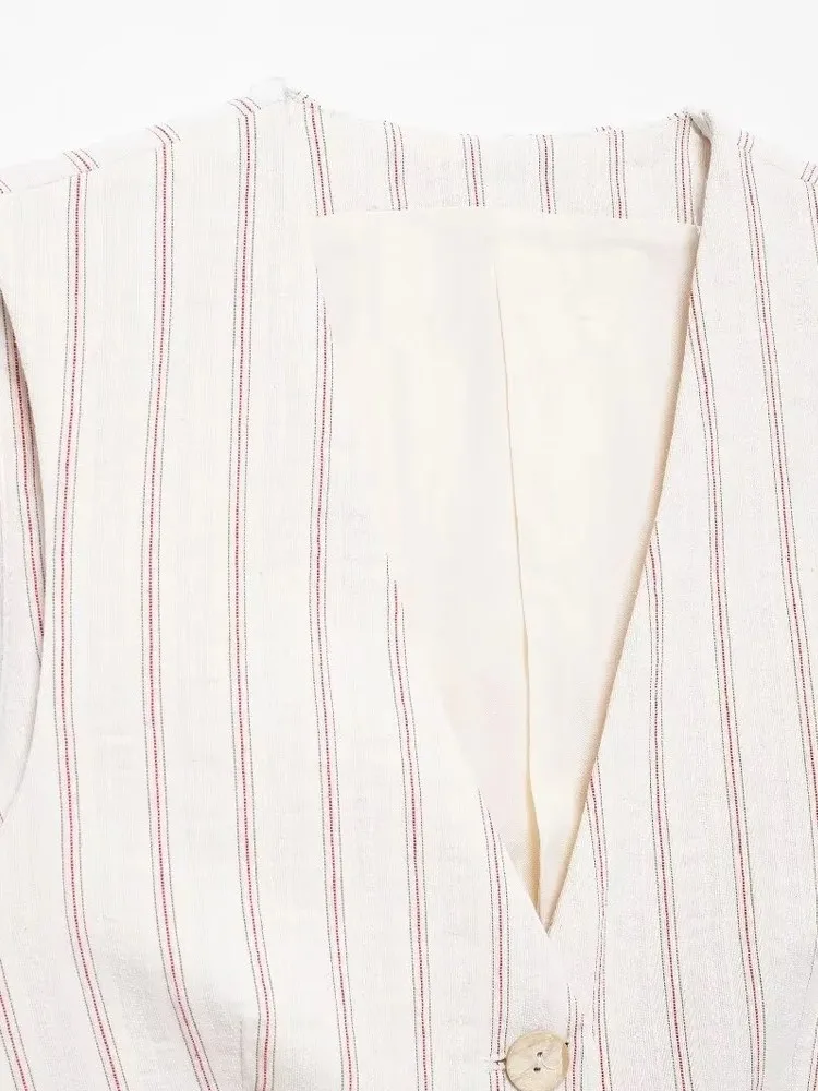 Модный комплект шорт в полоску для женщин однобортный жилет без рукавов с