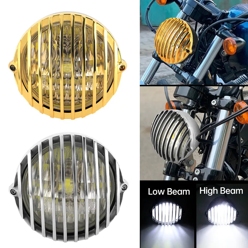 

Motorcycle Grill Headlight Retro Headlights Vintage Front Light Round Lamp For Harley Honda Yamaha Suzuki Kawasaki Universal