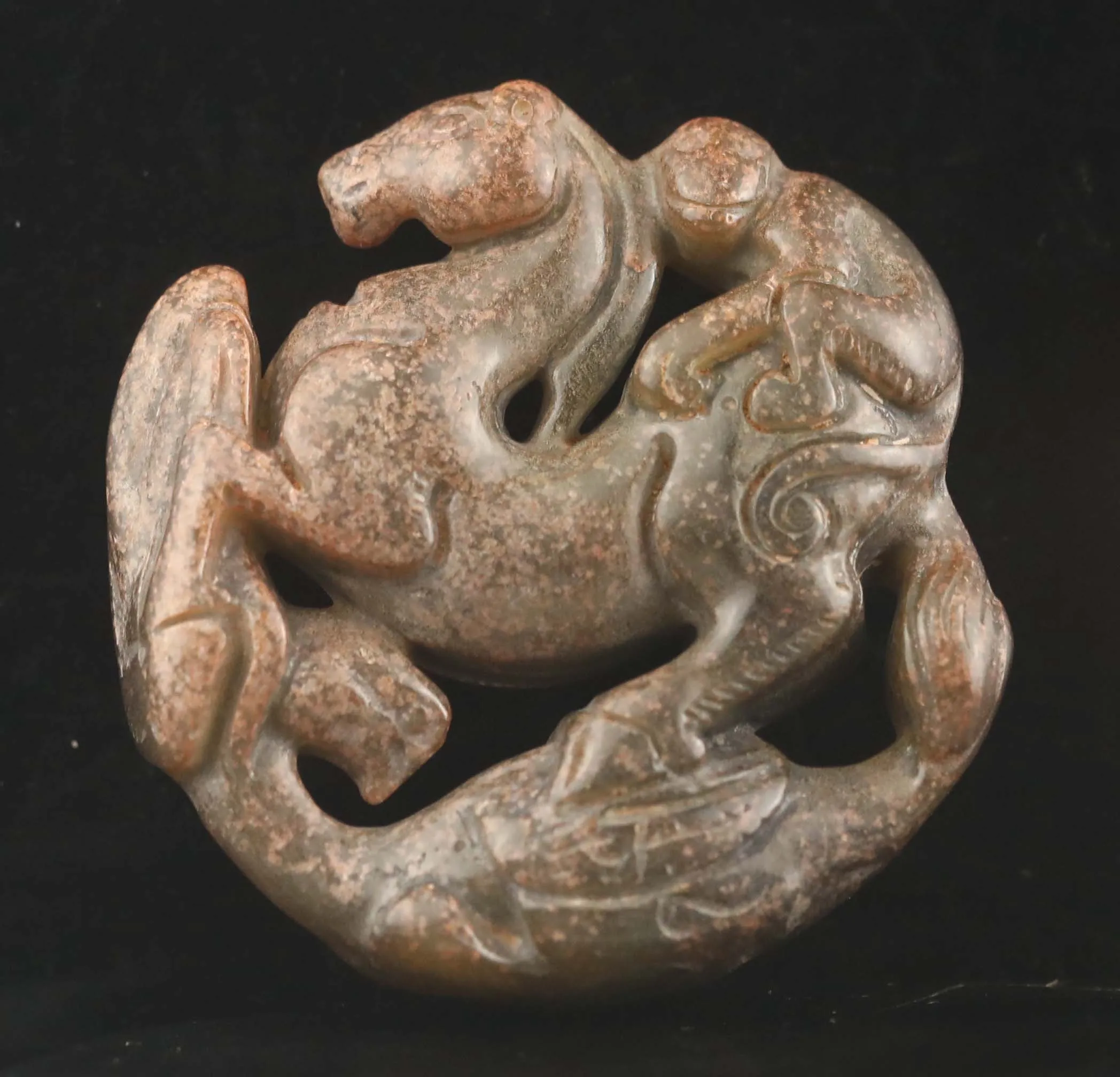 Старая китайская Подвеска из натурального нефрита ручной работы с лошадью и