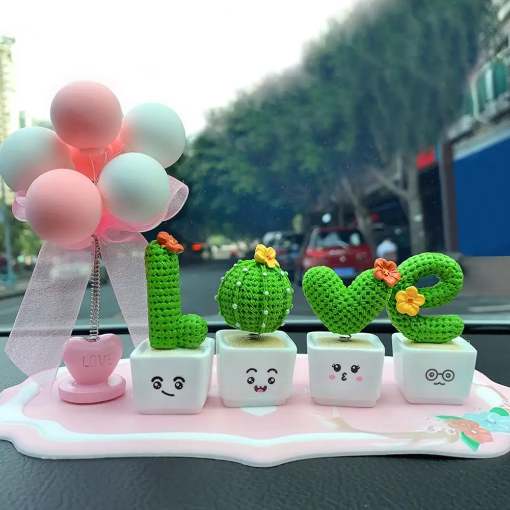 

Lightweight 4Pcs Excellent LOVE Fairy Garden Cactus Miniature Elastic Cactus Figurine Fine Workmanship for Home