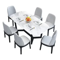 Dining table set China modern style marble top metal solid table with backrest elegant chairs for apartment villa hotel