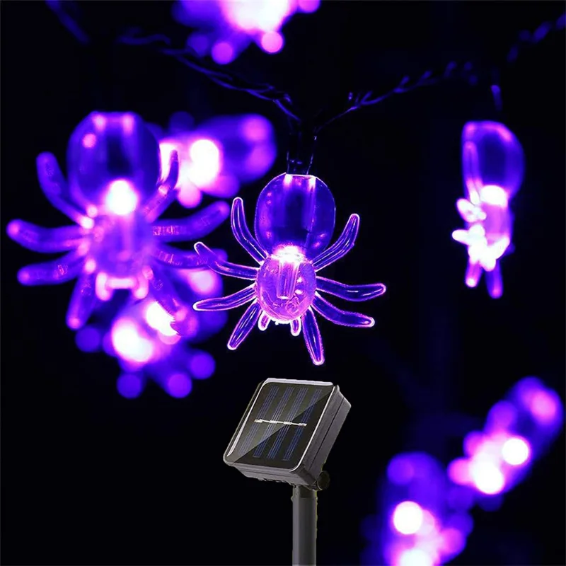 

2Pcs Solar Battery Operated Spider Lights Halloween Waterproof Purple Spider String Lamps For Party Yard Outdoor Lawn Decoration