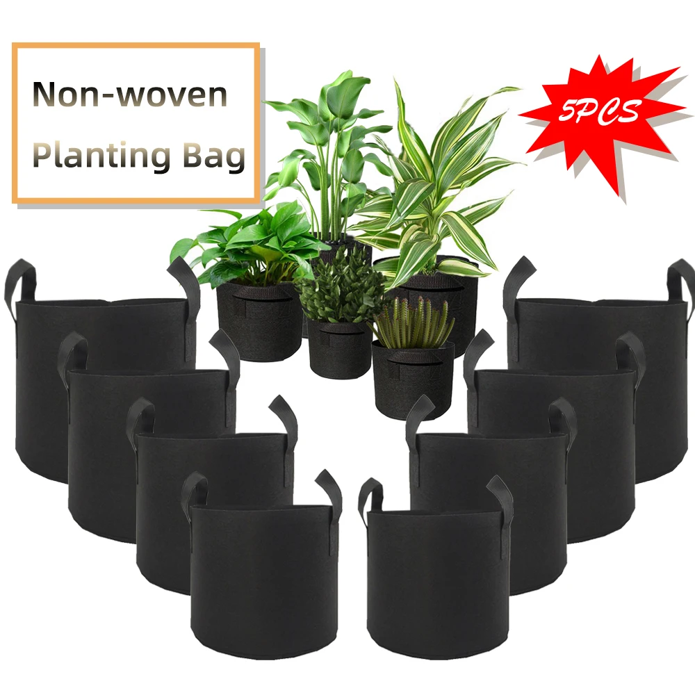 5Pcs 1-50 Gallon Grow Bags Felt Grow Bags W/ Handles Gardening Fabric Grow Pot Vegetable Growing Planter Flower Planting Pots