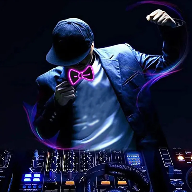 Men Glowing Bow Tie EL Wire Neon LED Luminous Party Haloween Christmas Light Up Decoration Bar Club Stage Prop Clothing